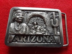 SOLID PEWTER BELT BUCKLE, « ARIZONA » 3-D DESIGN, MAN-0724*08403