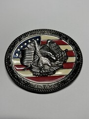 Belt Buckle American Flag Eagle Patriotic Silver Metal Red White & Blue