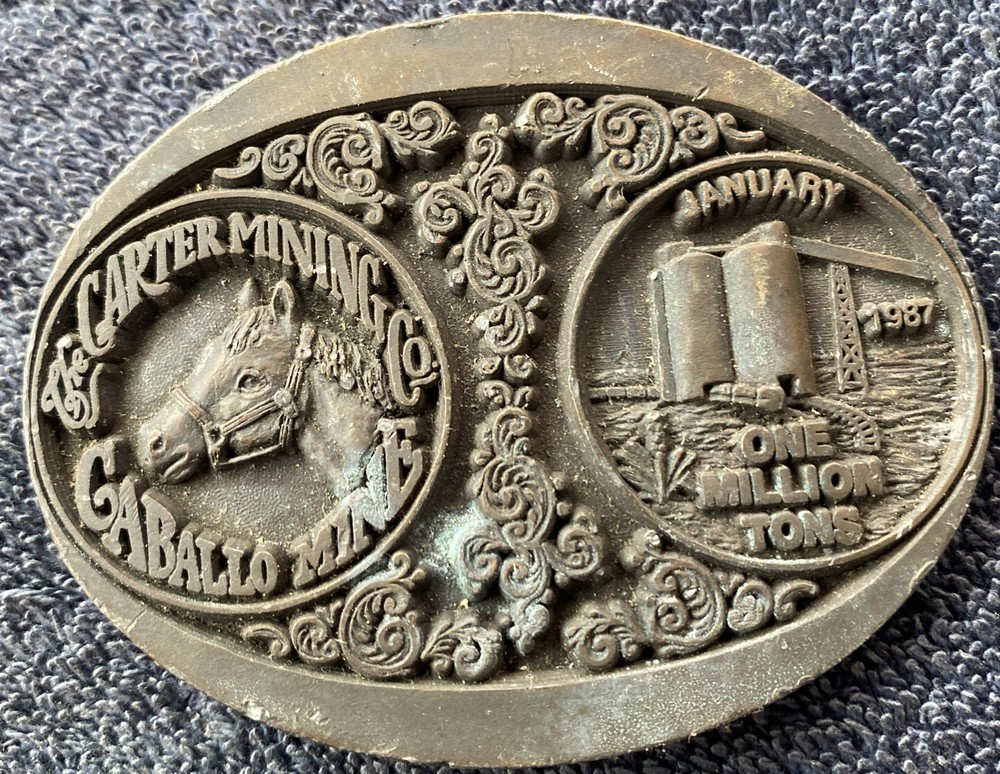 Vintage 1987 Carter Mining Co. Caballo Mine Belt Buckle One Million Tons