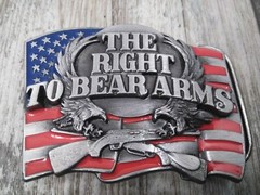 1990 USA FLAG THE RIGHT TO BEAR ARMS BELT BUCKLE GW-13, BY SISKIYOU CO. (U.S.A)