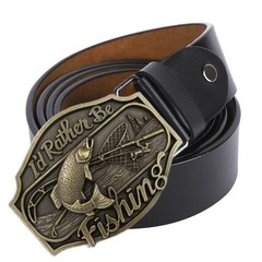 POSKLA I&rsquo;d Rather Be Fishing Belt for Men – Vintage Trout Large, Gold