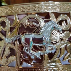 Running Horse Western Belt Buckle Rose Tone And Silver Cowboy Rodeo Buckle