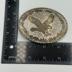 Vintage W USA Silver Tone Bald Eagle Western Belt Buckle Floral Oval Americana