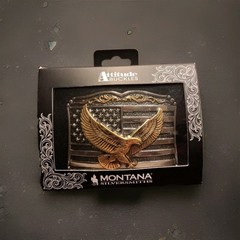 New! Montana Silversmiths &lsquo;SOARING LIBERTY&rsquo; ATTITUDE BELT BUCKLE w/ Flag & Eagle