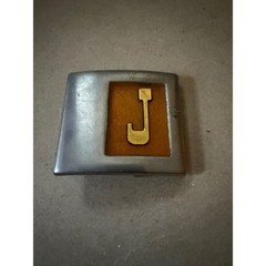 Vintage Lee NY USA Belt Buckle Gold Letter J Initial Silver Tone Enamel Mens