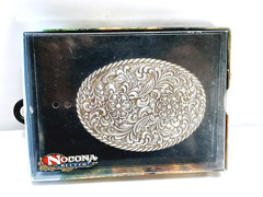Nocona Womens Rhinestone Floral Belt Buckle in box=3.5&Prime; long = Silver tone