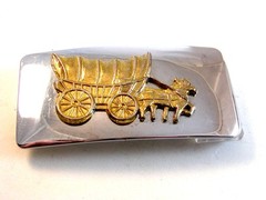 Vintage Silver & Gold Tone Pioneer Wagon Belt Buckle Made in U.S.A.