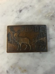 Vintage “BPOE Deer Hunting” Order of Elks Lodge Brass Belt Buckle 2” Rectangle