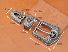 25MM Western Texas Star Leathercraft Belt Buckle Set 3-Piece Filigree Engraved