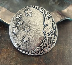 Handmade Silver Moon Face Belt Buckle Smiling Moon Stars Western Style