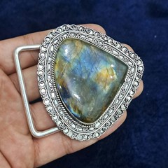 Labradorite Belt Buckle Silver Plated Handmade Western Cowboy Gemstone Buckle