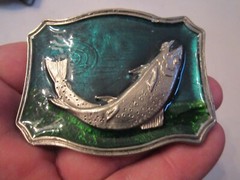 SPORT FISHING THEME BELT BUCKLE – BLUE GREEN ENAMEL/METAL – GW-15
