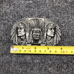 Antique Brushed Indian Chief Head Belt Buckle with Lighter, Stock in US