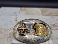 RARE! Southwest SILVER BRASS EAGLE NATIVE AMERICAN & HORSE Belt BUCKLE