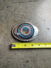 Vintage Southwestern Mosaic design Belt Buckle Inlayed Gemstones