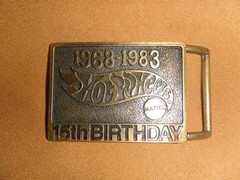 1968-1983 brass engraved 3D Hot Wheels 15th Birthday belt buckle cars