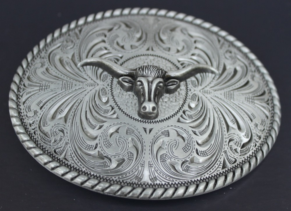 ♈ Old West steer Belt Buckle Antique silver color ♈ Cowboy Sheriff .Western
