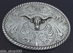 ♈ Old West steer Belt Buckle Antique silver color ♈ Cowboy Sheriff .Western