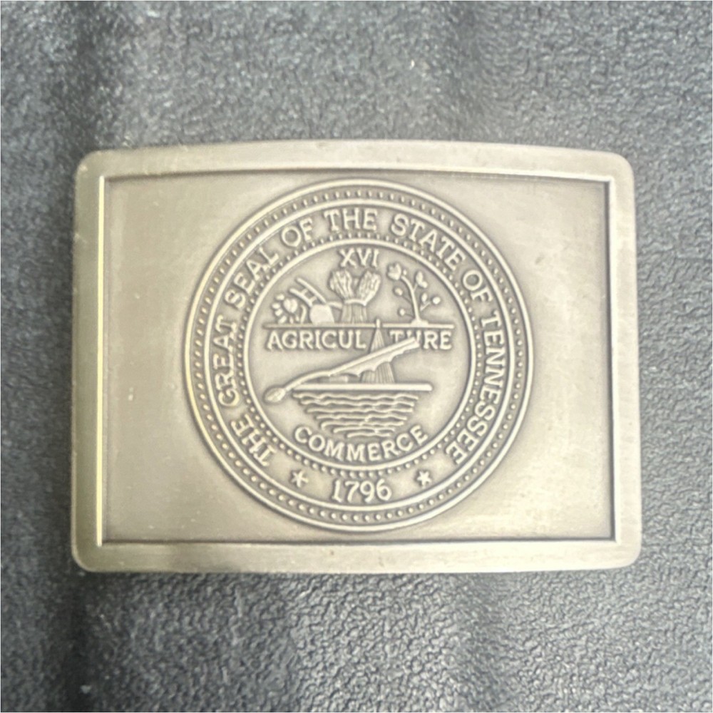 Tennessee State Seal Silver-Tone Metal Rectangle Western Belt Buckle 1.5 in