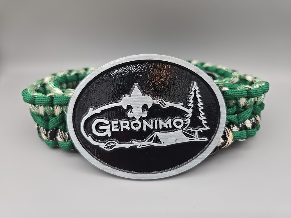 Dyna buckle belt Geronimo silver and black Paracord belt green 39 inches