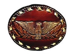EAGLE Belt BUCKLE w/ GOLD BUCKSTITCHING Lg HANDMADE Brown LEATHER Western/Biker