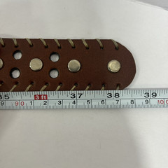 Studded Brown Belt Size 34 Buckle Double Prongs Stitched Western Cowboy Theme