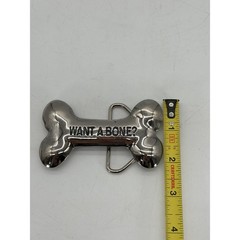 Vintage 2005 Y2K Want A Bone? Parody Joke Funny Innuendo Belt Buckle