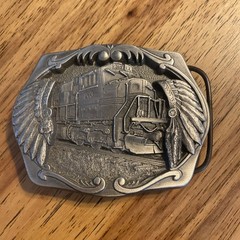 C&J 1996 BELT BUCKLE Train Engine #203 Indian Warrior Headdress, #1691