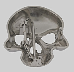 Skull Belt Buckle Men Silver Metal Skeleton Rhinestones Halloween Costume Pirate