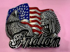 Native American Indian Commemorative Cutout New Belt Buckle – Eagle & USA Flag