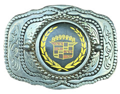 Vtg 1970s Western-Style Cadillac Crown Logo Automotive Belt Buckle Enamel Inlay