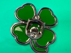 Lucky Four Leaf Clover Enameled Shamrock Large Belt Buckle with Bottle Opener
