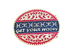 Western Buckle Gold Black Red Cowboy 4×3 for 2 » Hooey Buckle Hebilla Vaquero
