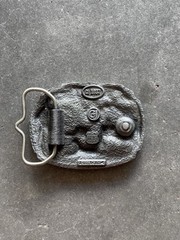 Vintage 1986 C&J Enamel Family Farm Scene Pewter Belt Buckle American Tradition