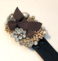 SIGNED DESIGNER CRYSTAL & FAUX PEARL BELT BUCKLE W/ BELT