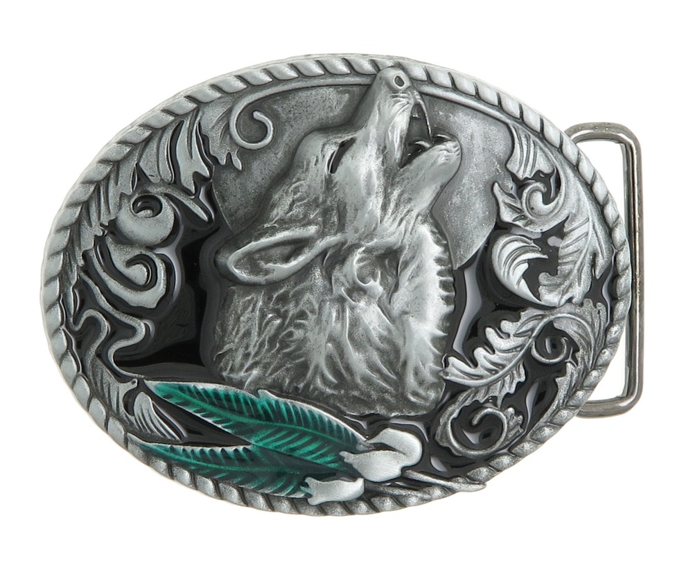 Howling Wolf Moon Enamel Metal Western Belt Buckle