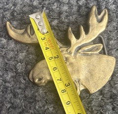 Vintage 1970’s Brass Moose Elk Head Wildlife Belt Buckle 4” #4047