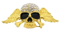 Skull Crossbones Out Blinged Iced Belt Buckle Men Women Cow Halloween Gold Metal