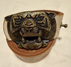 Diesel Vintage Off-White Leather Belt Brass Tiger Head Buckle Belt Size 95 / 38&Prime;