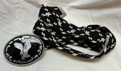 VTG Eagle Belt Buckle & Braided Belt Black & Silver Tone USA Patriotic Cowboy