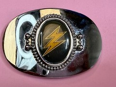 Lightning Bolt Strike Electric Shock Flash on Centered Cabochon Oval Belt Buckle