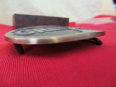 New GREER ARIZONA brass belt buckle gold tone holmes HI-LO 3 1/2&Prime;w oval 2 3/8&Prime;