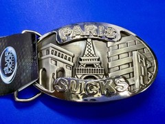 Paris Sucks! Blue Moon Creations Silver Tone Funny Tourist Gift Belt Buckle