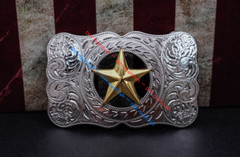WESTERN COWBOY LONG HUGE SLIVER GLOD TEXAS RANGER STAR RODEO TROPHY BELT BUCKLE