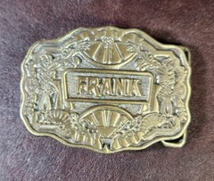 1970s Oden Inc. Brass/Bronze « Frank » Belt Buckle, Personalized Name, EUC