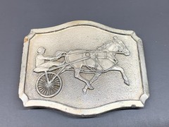 Vintage Belt Buckle Equestrian Horse Harness Racing Jockey Riding Sulky Trotter