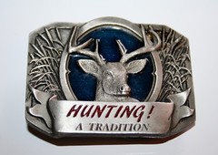C&J Inc Belt Buckle (HUNTING! A TRADITION) BLUE ENAMEL – 1997