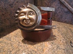 HUGE KIESELSTEIN CORD CELESTIAL SUN BUCKLE AND BROWN LIZARD BELT SIZE 2