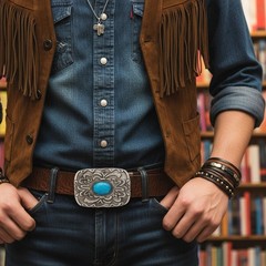 NEW Men Women Antique Silver Metal Ethnic Belt Buckle Turquoise Filigree Western