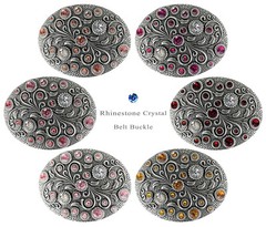 Rhinestone Crystal Belt Buckle Oval Floral Engraved Buckle Fits 1-1/2&Prime;(38mm)